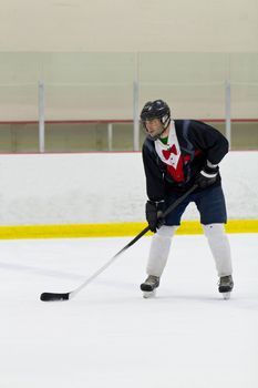 Hockey player ready for the drop of the puck