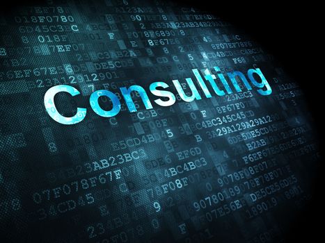 Business concept: pixelated words Consulting on digital background, 3d render