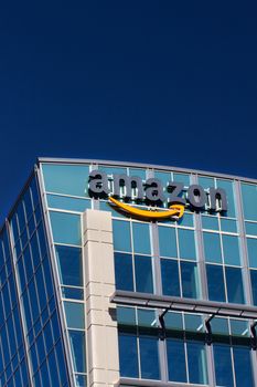 SANTA CLARA,CA/USA - FEBRUARY 1, 2014: Amazon building in Santa Clara, California.  Amazon is an American international electronic commerce company. It is the world's largest online retailer.