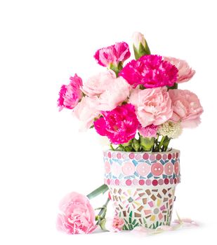 Carnation in mosaic flower pot