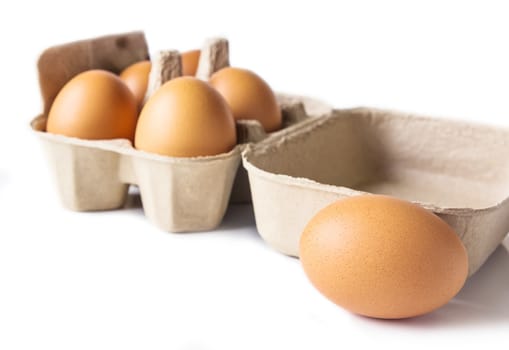 Egg box on white background