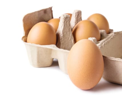 Egg box on white background