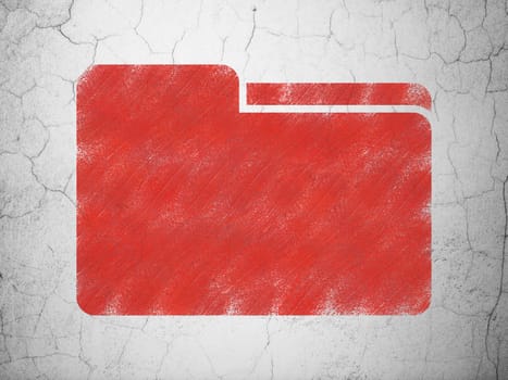Business concept: Red Folder on textured concrete wall background, 3d render