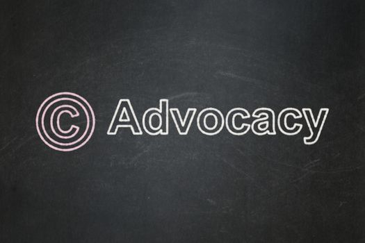 Law concept: Copyright icon and text Advocacy on Black chalkboard background, 3d render