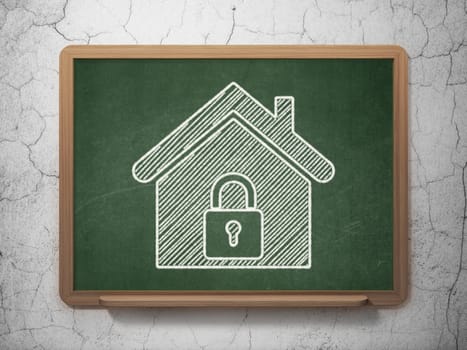 Privacy concept: Home icon on Green chalkboard on grunge wall background, 3d render