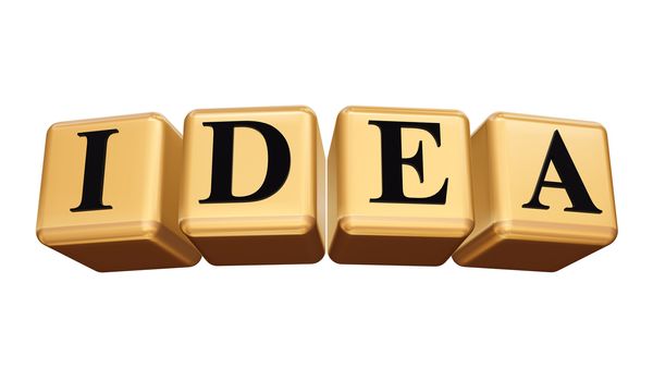 idea - golden boxes with black letters over white background isolated
