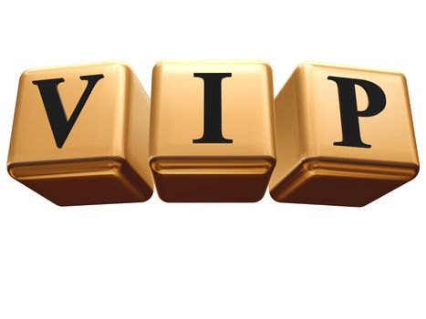 VIP - golden boxes with black letters over white background isolated