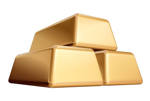 three 3d golden bullions isolated, ingot, bar
