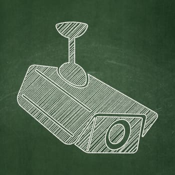 Privacy concept: Cctv Camera icon on Green chalkboard background, 3d render