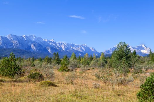 meadows and mountains in Bavarian Alps, Germany