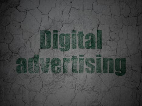 Marketing concept: Green Digital Advertising on grunge textured concrete wall background, 3d render