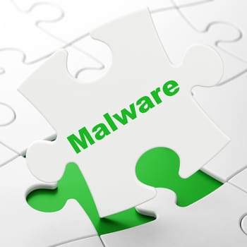 Security concept: Malware on White puzzle pieces background, 3d render