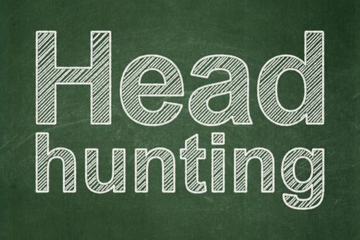 Business concept: text Head Hunting on Green chalkboard background, 3d render