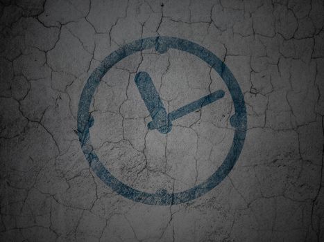 Timeline concept: Blue Clock on grunge textured concrete wall background, 3d render