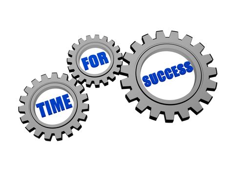 time for success - text in 3d silver grey metal gear wheels, business growth concept