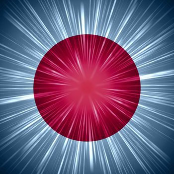 shining Japanese flag with light rays abstract background