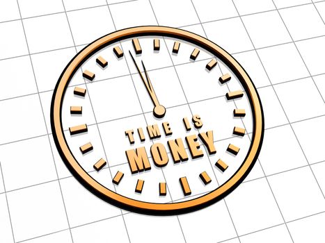 time is money with clock - 3d golden metal text and sign, business concept words