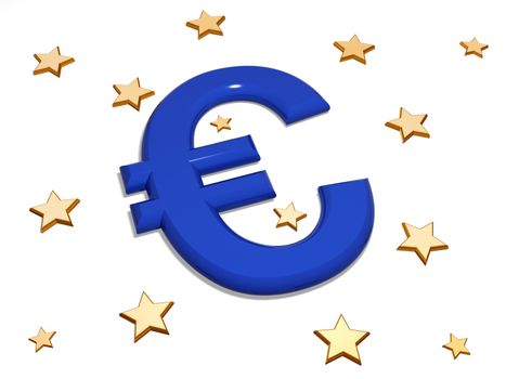 3d blue signs of euro in the middle of golden stars