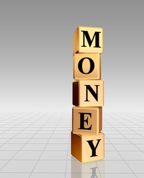 3d golden boxes with text - money, word, with reflection