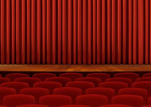 Theater Seats and Red Curtains