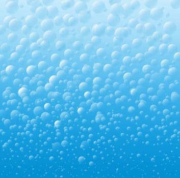 Abstract background of blue bubbles under water