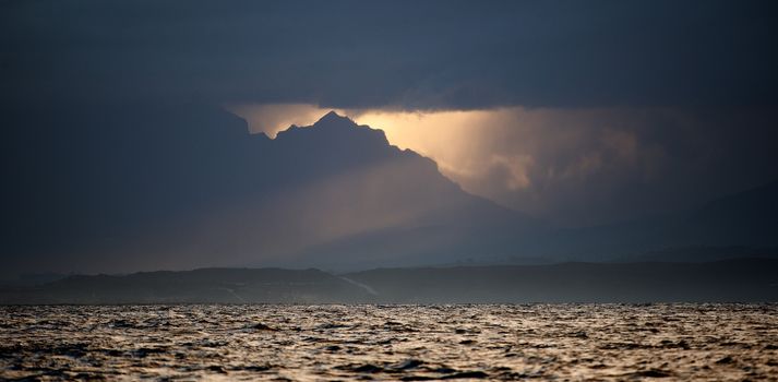 Sea landscape with bad weather and the cloudy sky. South Africa