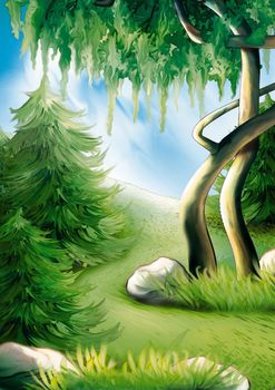 Forest Hillside - Background Illustration