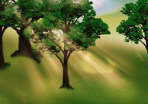 Grove And Sunbeams - Background Illustration