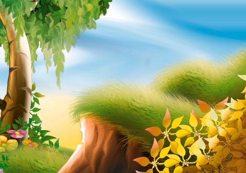 Hillside And Tree - Background Illustration