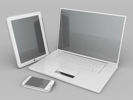 Laptop, tablet and smartphone on a gray background