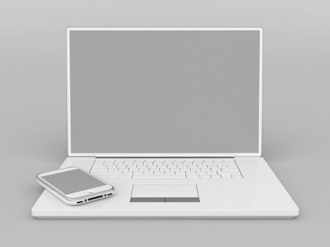 Laptop, tablet and smartphone on a gray background