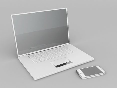Laptop, tablet and smartphone on a gray background