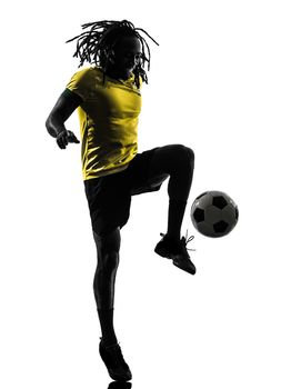 one black brazilian soccer football player man in silhouette studio on white background