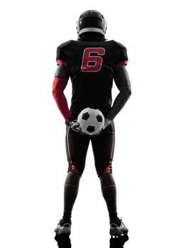 one american football player soccer ball in silhouette shadow on white background