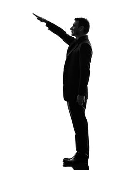 one caucasian extreme right wing man saluting  in silhouette  on white background