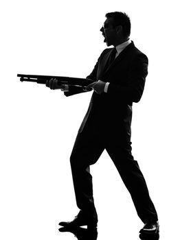 one caucasian killer man in silhouette  on white background