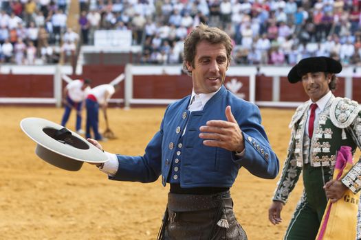 Pozoblanco, Cordoba province, SPAIN- 25 september 2011: Spanish bullfighter on horseback Pablo Hermoso de Mendoza turning of honor at the Bullring Pozoblanco, Cordoba province, Andalusia, Spain