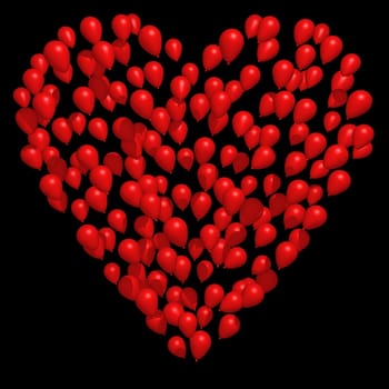 Illustration of lots of red balloons in the shape of a heart