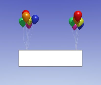 Illustration of balloons holding up a blank white sign