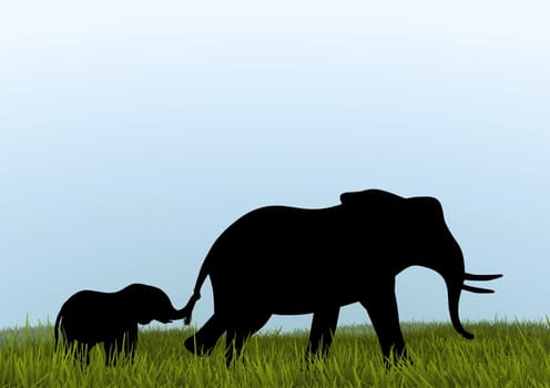 Illustration of an African mother elephant and her calf