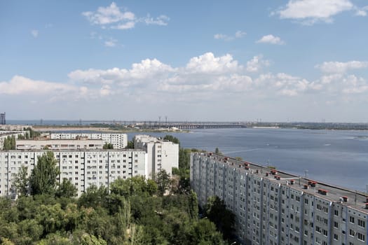 view of the dam of the Volga hydropower plant in Volgograd