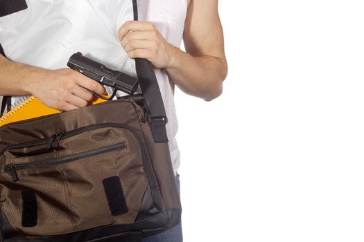 Student hides gun in a bag. Crime.