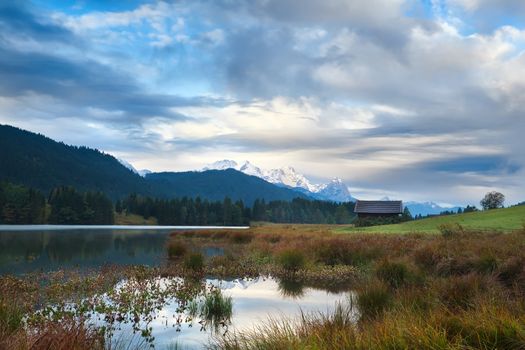 morning on Geroldsee lake and Karwendel mountains, Bavaria, Germany