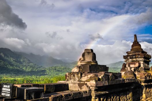 Rainbow Borobudur complex in Yogjakarta in Java, indonesia