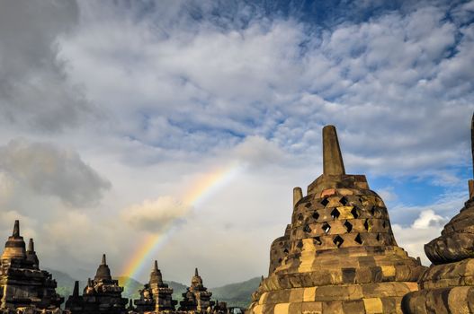 Buddist temple Stupa Rainbow  Borobudur complex in Yogjakarta in Java, indonesia