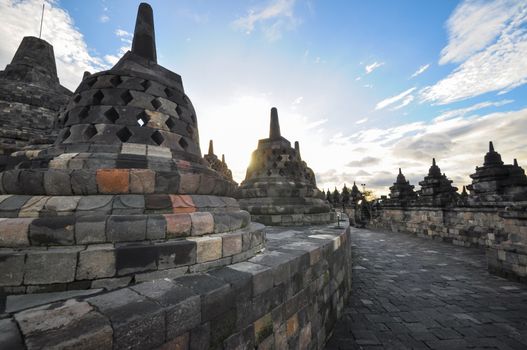 Buddist temple biggest heritage Borobudur complex in Yogjakarta in Java, indonesia
