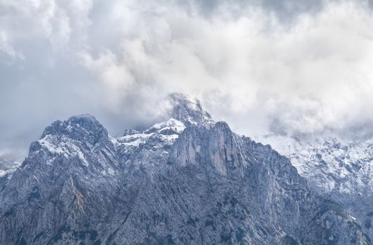 high mountain peak in clouds, Karwendel, Bavarian Alps