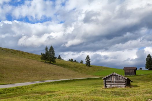 wooden hut on alpine meadow, Bavarian Alps, Germany