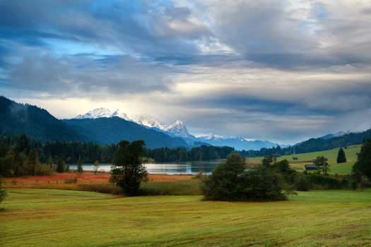 clouded morning on Geroldsee lake, Bavarian Alps, Germany