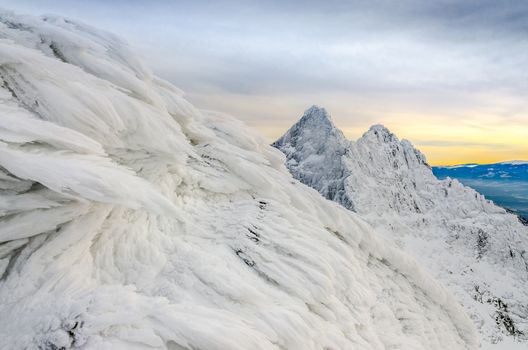 Winter mountains view with frozen ice and snow, High Tatras, Slovakia